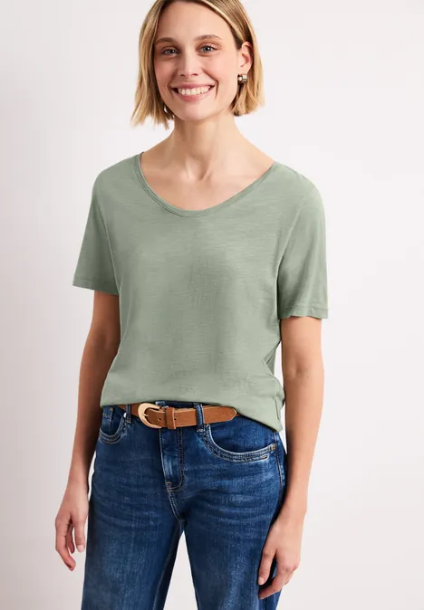 Basic T-Shirt mit V-Neck mint leaf