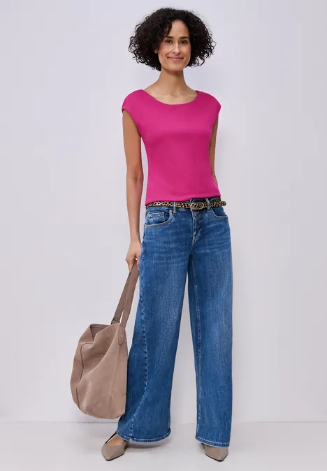 Basic Shirt mit U-Boot-Ausschnitt magenta dream