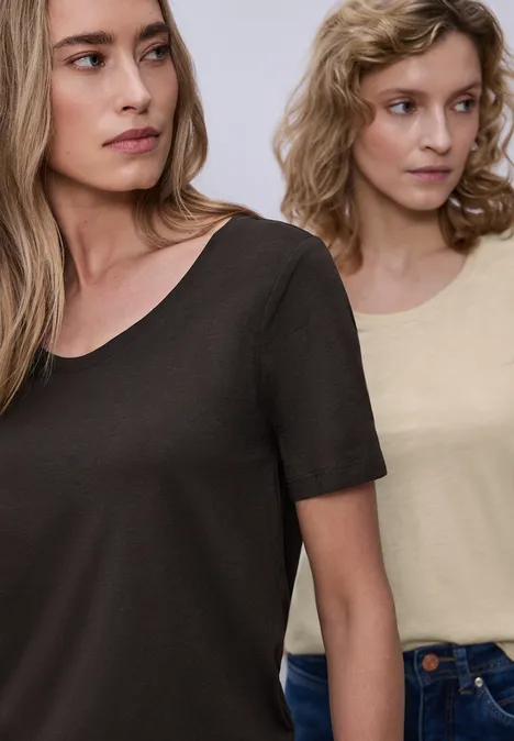 Basic T-Shirt mit Kurzarm im 2er-Pack cotton beige/espresso brown Basic T-Shirt mit Kurzarm im 2er-Pack cotton beige/espresso brown