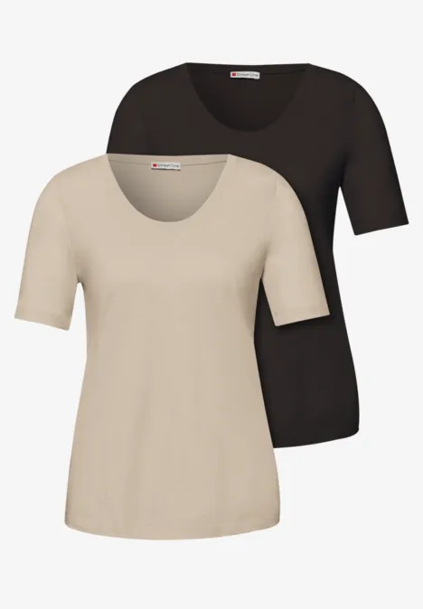 Basic T-Shirt mit Kurzarm im 2er-Pack cotton beige/espresso brown Basic T-Shirt mit Kurzarm im 2er-Pack cotton beige/espresso brown