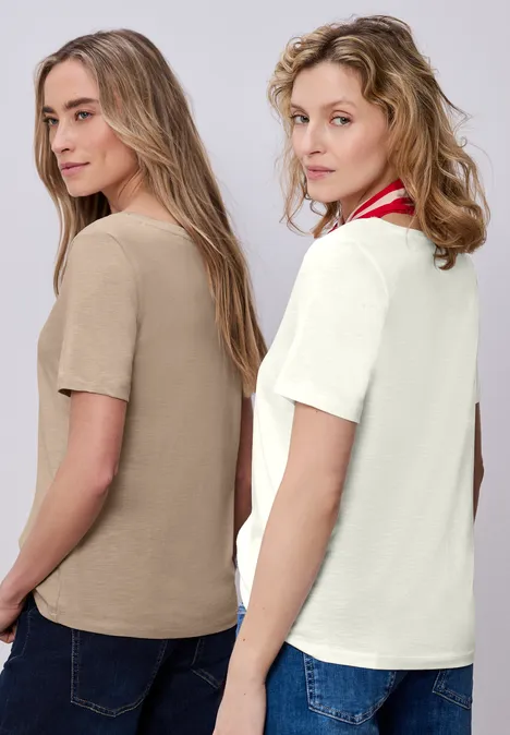 Basic T-Shirt mit Kurzarm im 2er-Pack off white/cotton beige