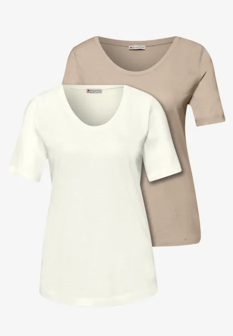 Basic T-Shirt mit Kurzarm im 2er-Pack off white/cotton beige
