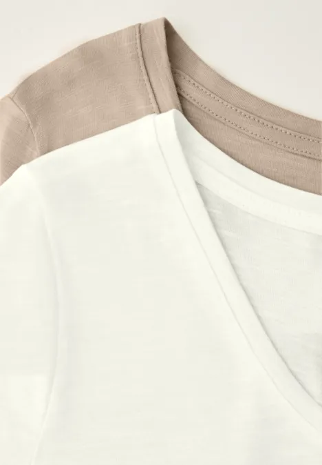 Basic T-Shirt mit Kurzarm im 2er-Pack off white/cotton beige