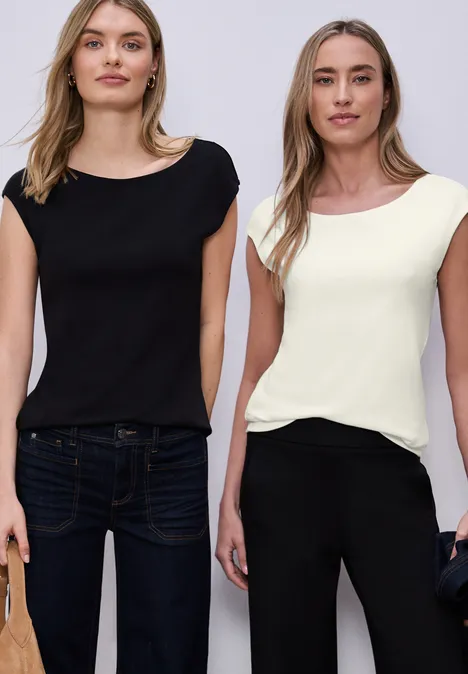 Basic Shirt mit Boatneck im 2er-Pack off white/black Basic Shirt mit Boatneck im 2er-Pack off white/black