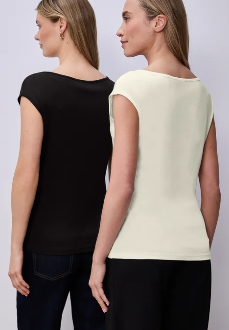 Basic Shirt mit Boatneck im 2er-Pack off white/black Basic Shirt mit Boatneck im 2er-Pack off white/black