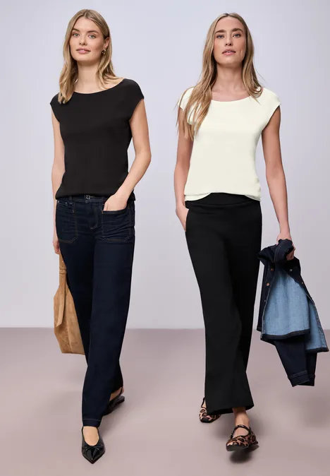 Basic Shirt mit Boatneck im 2er-Pack off white/black Basic Shirt mit Boatneck im 2er-Pack off white/black