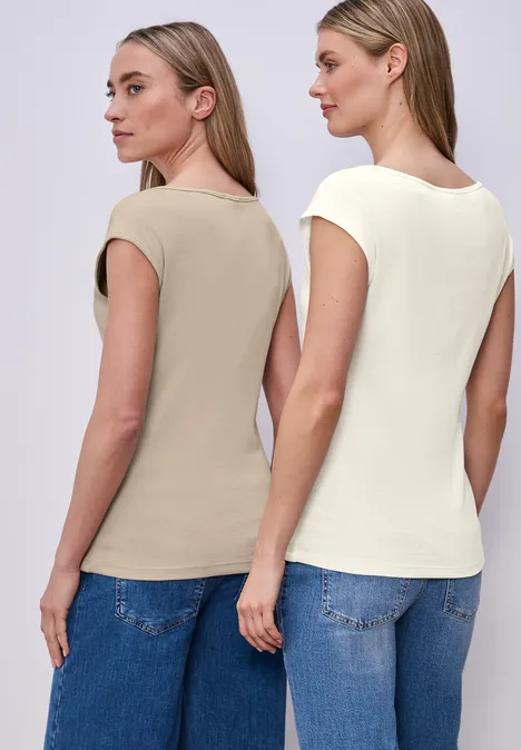 Basic Shirt mit Boatneck im 2er-Pack off white/cotton beige Basic Shirt mit Boatneck im 2er-Pack off white/cotton beige