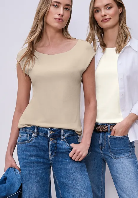 Basic Shirt mit Boatneck im 2er-Pack off white/cotton beige Basic Shirt mit Boatneck im 2er-Pack off white/cotton beige