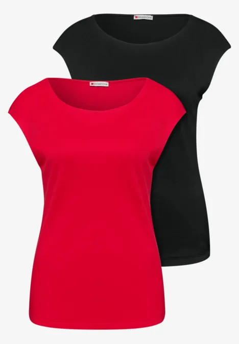 Basic Shirt mit Boatneck im 2er-Pack black/salsa red Basic Shirt mit Boatneck im 2er-Pack black/salsa red