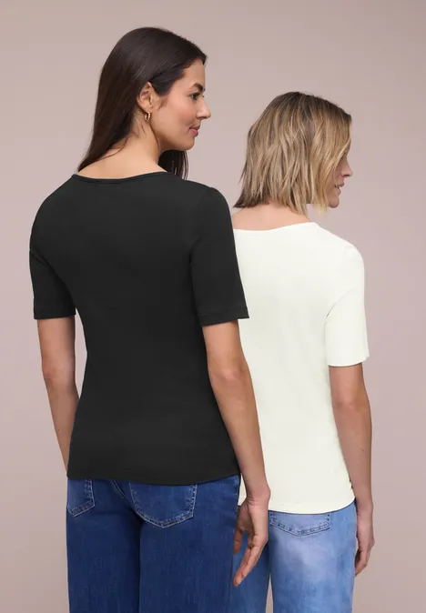 Shirt met hartvormige halslijn in een pak van 2 off white/black