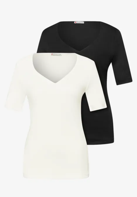 Shirt met hartvormige halslijn in een pak van 2 off white/black