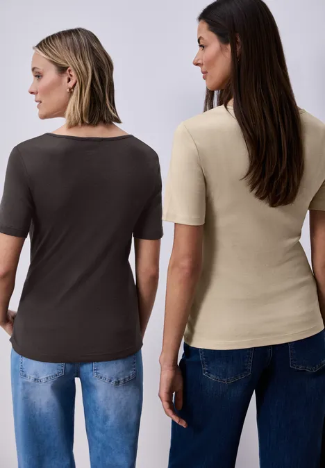 Shirt met hartvormige halslijn in een pak van 2 cotton beige/espresso brown Shirt met hartvormige halslijn in een pak van 2 cotton beige/espresso brown