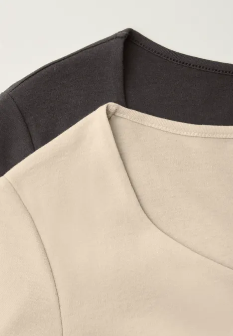 Shirt met hartvormige halslijn in een pak van 2 cotton beige/espresso brown Shirt met hartvormige halslijn in een pak van 2 cotton beige/espresso brown
