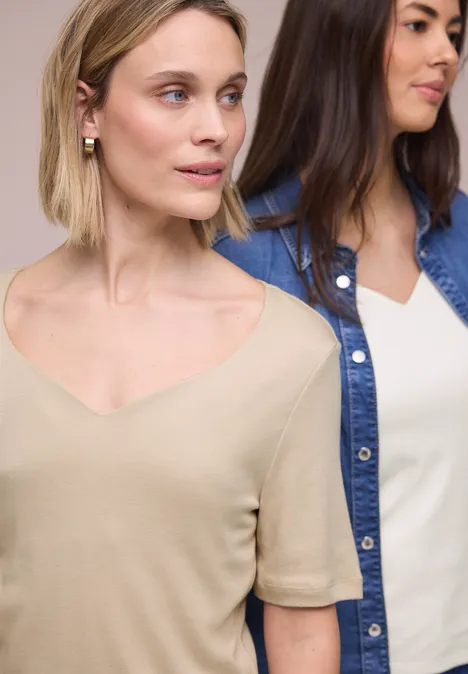 Shirt met hartvormige halslijn in een pak van 2 off white/cotton beige