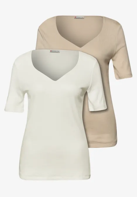 Shirt met hartvormige halslijn in een pak van 2 off white/cotton beige