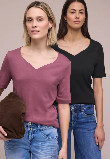 Shirt met hartvormige halslijn in een pak van 2 black/dark clouded blush Shirt met hartvormige halslijn in een pak van 2 black/dark clouded blush
