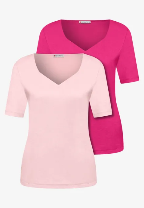 Shirt met hartvormige halslijn in een pak van 2 magenta dream/minimal rose