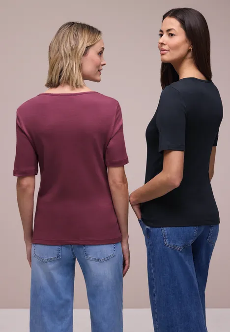 Shirt met hartvormige halslijn in een pak van 2 shadowed navy/truffle red Shirt met hartvormige halslijn in een pak van 2 shadowed navy/truffle red