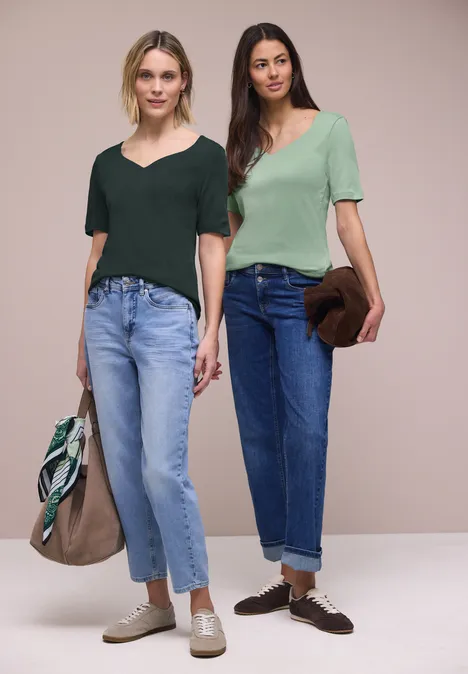 Shirt met hartvormige halslijn in een pak van 2 mint leaf/deep bound green