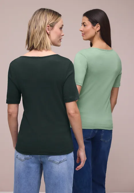 Shirt met hartvormige halslijn in een pak van 2 mint leaf/deep bound green