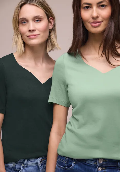 Shirt met hartvormige halslijn in een pak van 2 mint leaf/deep bound green