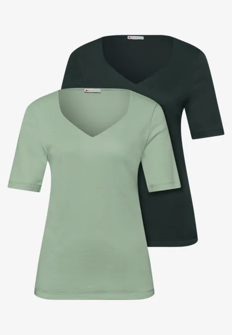Shirt met hartvormige halslijn in een pak van 2 mint leaf/deep bound green