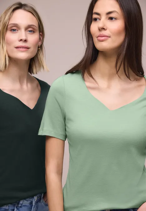 Shirt met hartvormige halslijn in een pak van 2 mint leaf/deep bound green