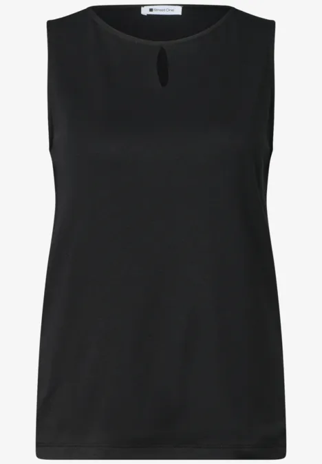 Top mit Rundhals und Cut-Out-Detail Black Ärmelloses schwarzes Oberteil mit rundem Ausschnitt und kleinem Schlitz, schlicht und vielseitig.