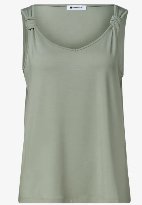 Top mit V-Neck und Knotendetail mint leaf Hellgrünes ärmelloses Top mit V-Ausschnitt und dekorativen Knotendetails an den Schultern.