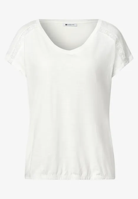 Weißes T-Shirt mit weitem Rundhalsausschnitt und kurzen Ärmeln