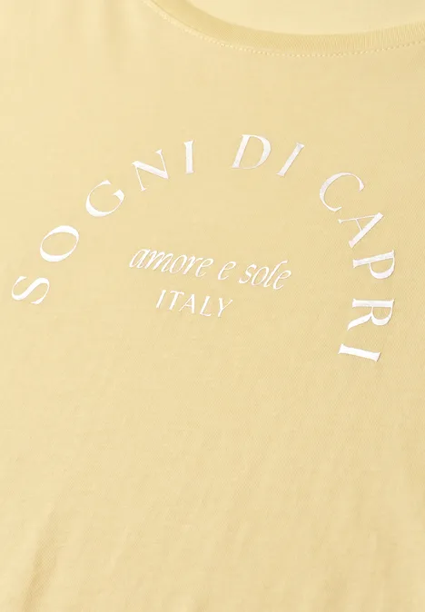 Koszulka na ramiączkach z okrągłym dekoltem soft yellow Żółta koszulka z białym napisem 'SOGNI DI CAPRI', 'amore e sole' i 'ITALY'.