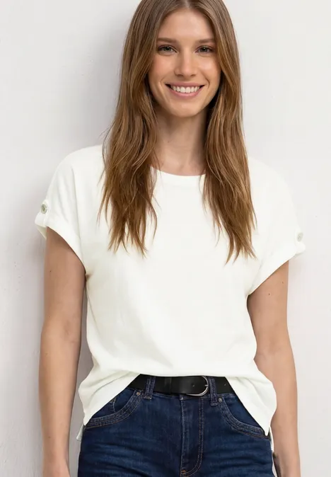 T-Shirt mit Rundhals und Knopfdetails off white T-Shirt mit Rundhals und Knopfdetails off white