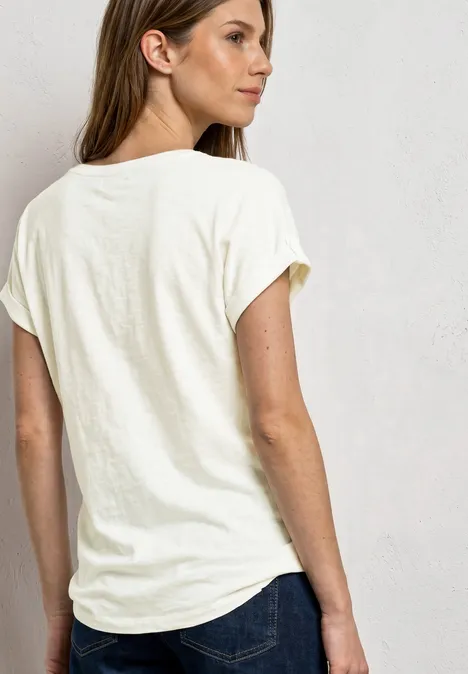 T-Shirt mit Rundhals und Knopfdetails off white T-Shirt mit Rundhals und Knopfdetails off white