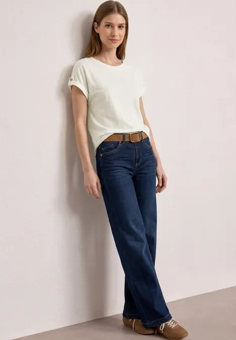 T-Shirt mit Rundhals und Knopfdetails off white T-Shirt mit Rundhals und Knopfdetails off white