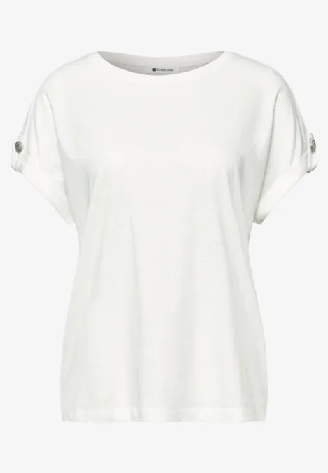 T-Shirt mit Rundhals und Knopfdetails off white T-Shirt mit Rundhals und Knopfdetails off white