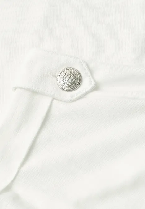 T-Shirt mit Rundhals und Knopfdetails off white T-Shirt mit Rundhals und Knopfdetails off white