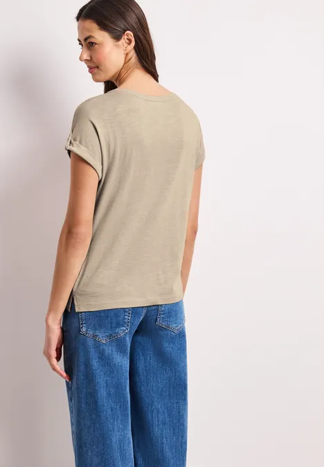 Koszulka z okrągłym dekoltem i guzikami cotton beige Koszulka z okrągłym dekoltem i guzikami cotton beige