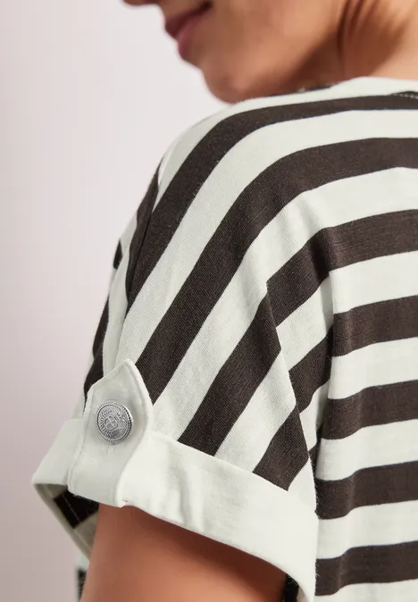 T-Shirt mit Rundhals und Knopfdetail espresso brown T-Shirt mit Rundhals und Knopfdetail espresso brown