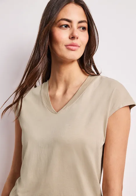 Dropped Shoulder Shirt mit V-Neck cotton beige