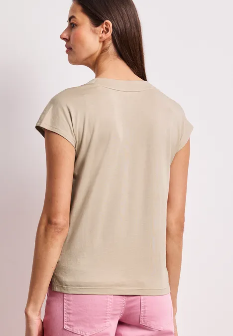 Dropped Shoulder Shirt mit V-Neck cotton beige