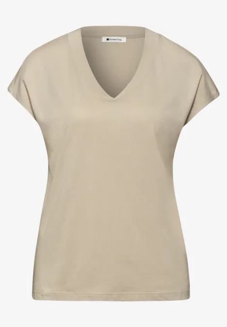Dropped Shoulder Shirt mit V-Neck cotton beige