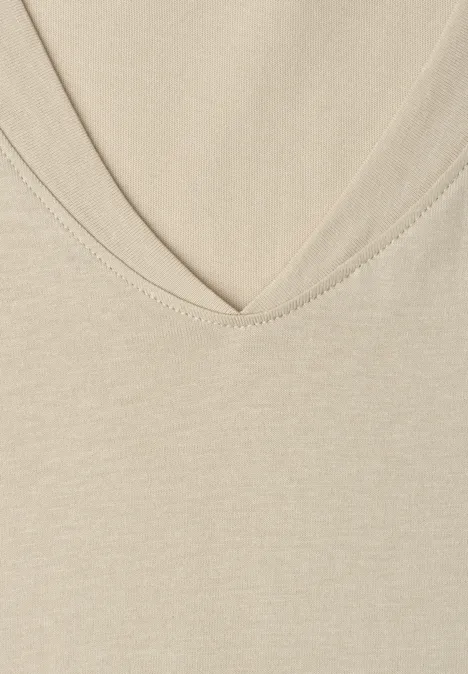 Dropped Shoulder Shirt mit V-Neck cotton beige