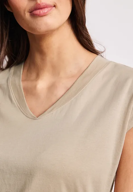 Dropped Shoulder Shirt mit V-Neck cotton beige