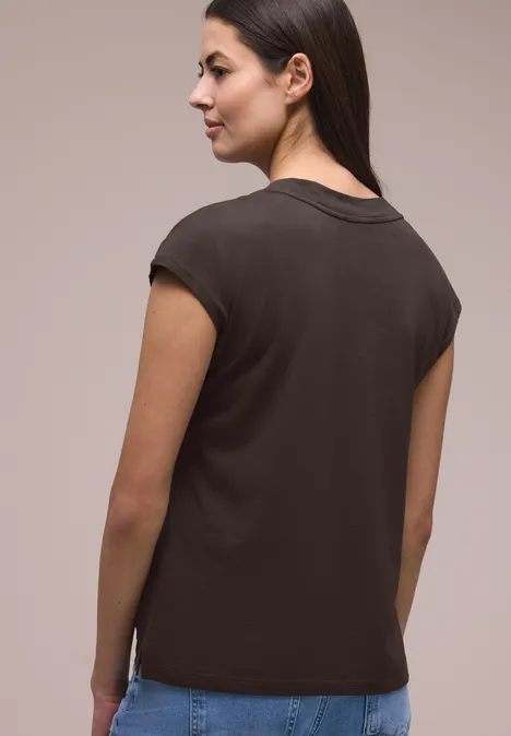 Dropped Shoulder Shirt mit V-Neck espresso brown Dropped Shoulder Shirt mit V-Neck espresso brown