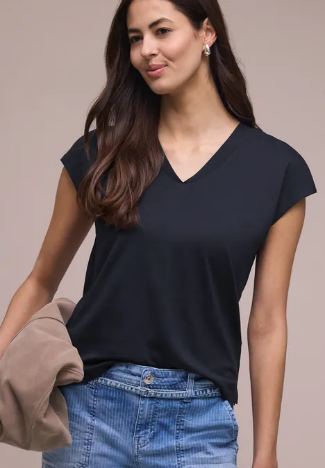 Dropped Shoulder Shirt mit V-Neck shadowed navy