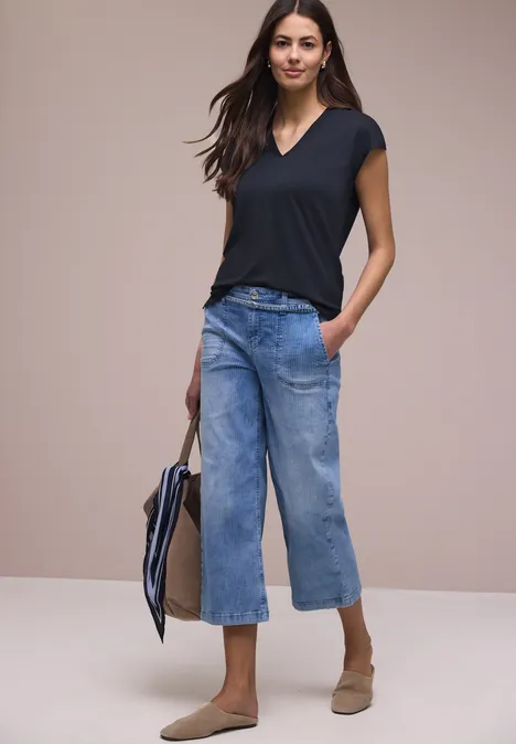 Dropped Shoulder Shirt mit V-Neck shadowed navy