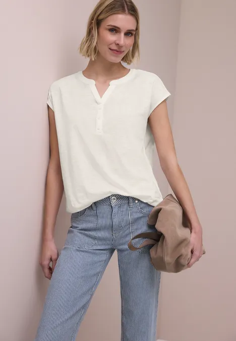 Dropped Shoulder Shirt mit Split Neck off white