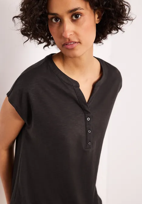 Dropped Shoulder Shirt mit Split Neck espresso brown