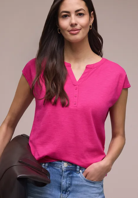 Shirt met losse schouders en gespleten hals magenta dream