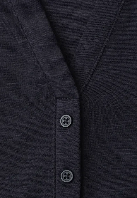 Dropped Shoulder Shirt mit Split Neck shadowed navy Dunkelblauer Cardigan mit V-Ausschnitt und zwei Knöpfen